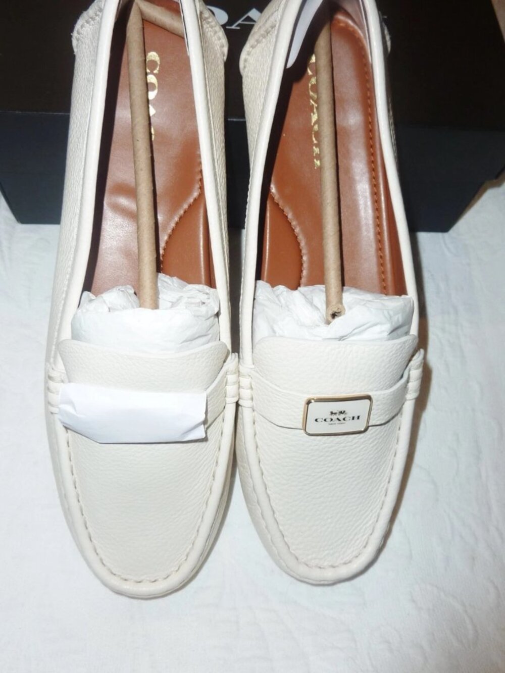 NWT Authentic Coach Mona Leather Driver Flat Loafers Size 11 Color Chalk - Picture 5 of 7